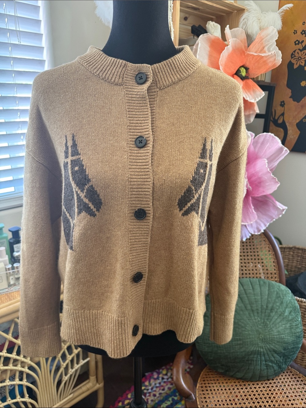 Rails Mavie Camel Stables Novelty Button Preppy Equestrian Merino Cardi Sweater